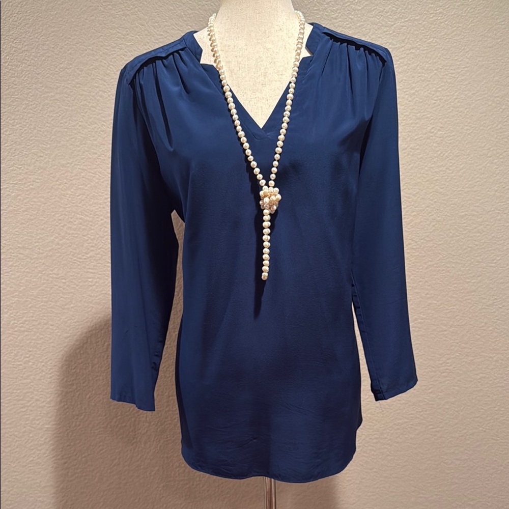 Amanda Uprichard Blue Relaxed 3/4 Sleeve Blouse
